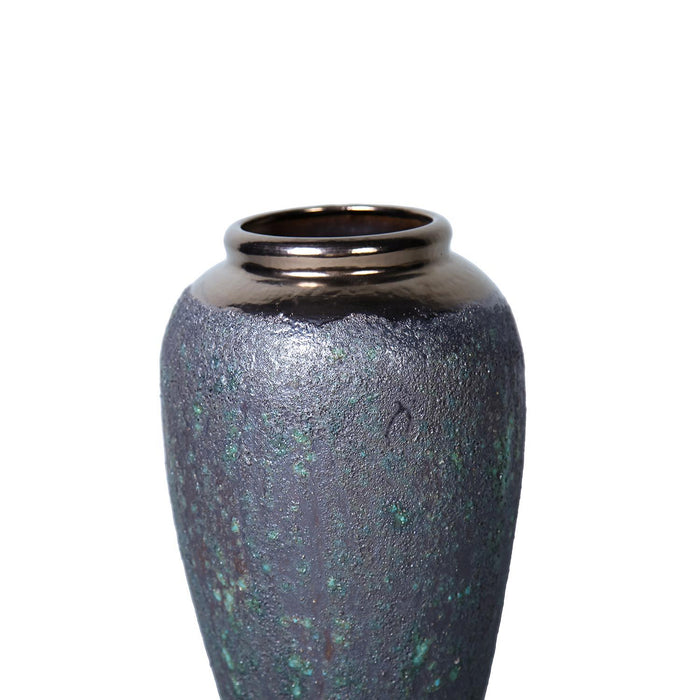 Vintage Smoke Ceramic Vase 7"D X 12"H - Artisanal Piece For Your Home