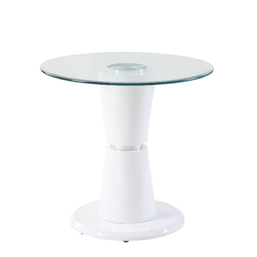 Kavi - End Table - Clear Glass & White High Gloss Unique Piece Furniture