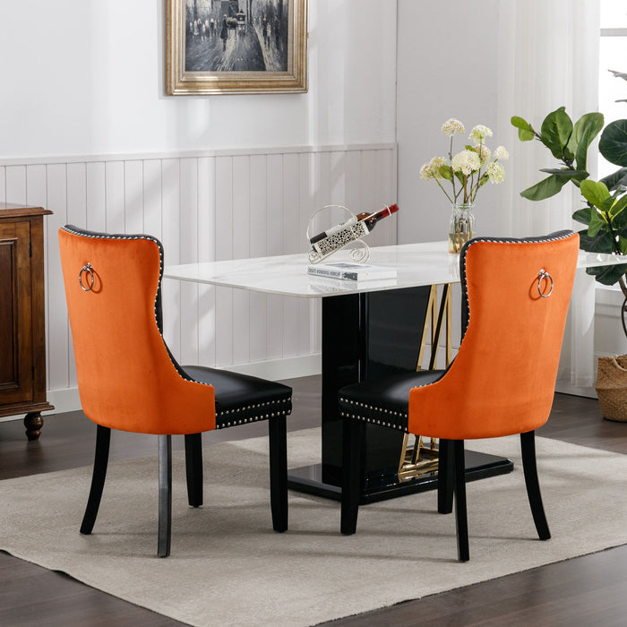 A&A Furniture, Nikki Collection Modern, High - End Tufted Solid Wood Contemporary And Upholstered Dining Chair (Set of 2) - Black / Orange