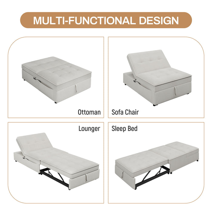 4-In-1 Sofa Bed, Chair Bed, Multi - Function Folding Ottoman Bed With Storage Pocket And USB Port For Small Room Apartment, Living Room, Bedroom, Hallway, Beige