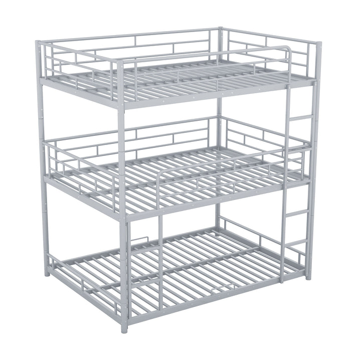 Metal Full Size Triple Bunk Bed, Silver