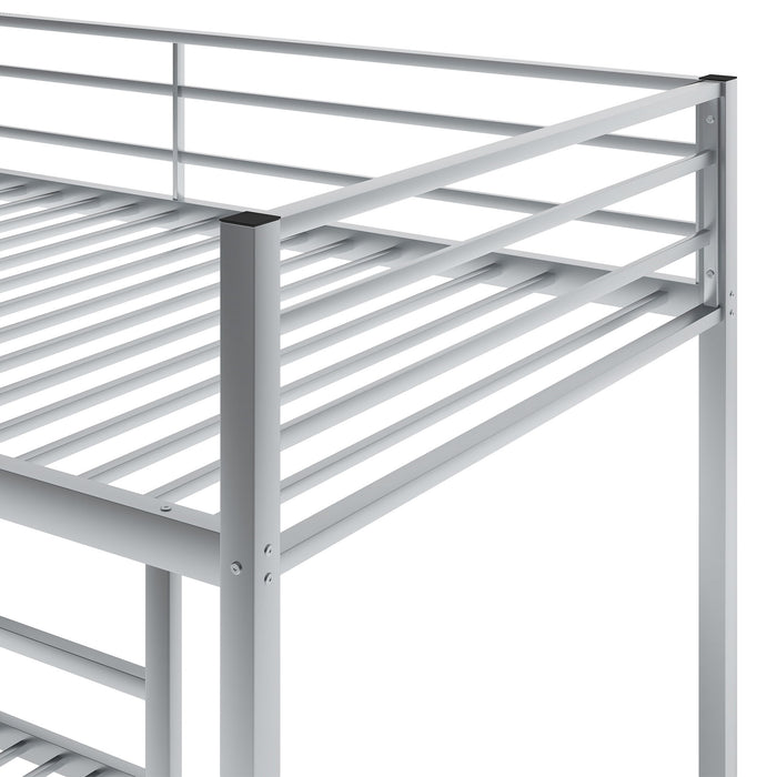 Twin Over Twin Metal Bunk Bed, Low Bunk Bed With Ladder, Silver