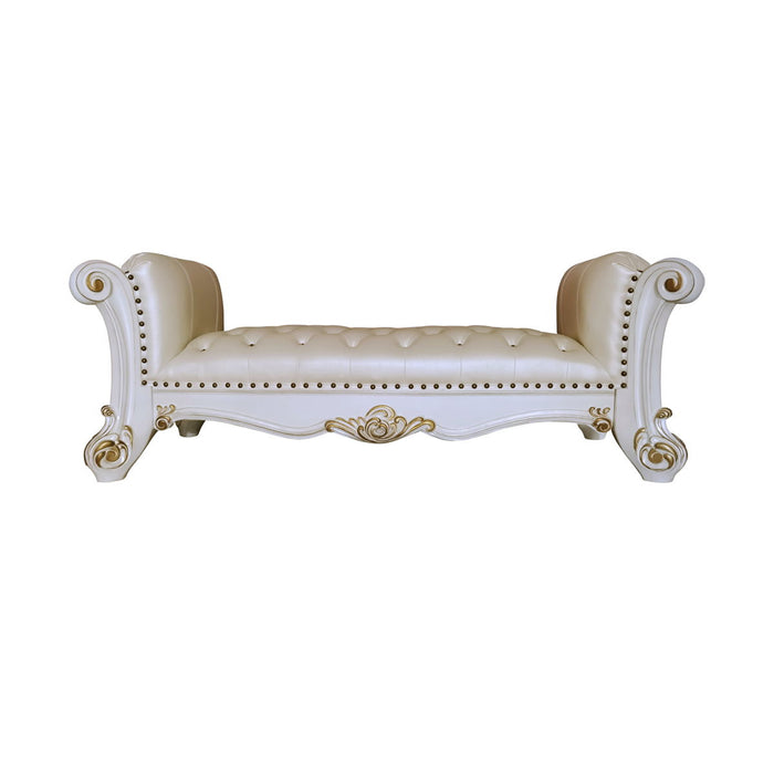 Acme Vendome Bench, Synthetic Leather & Antique Pearl Finish