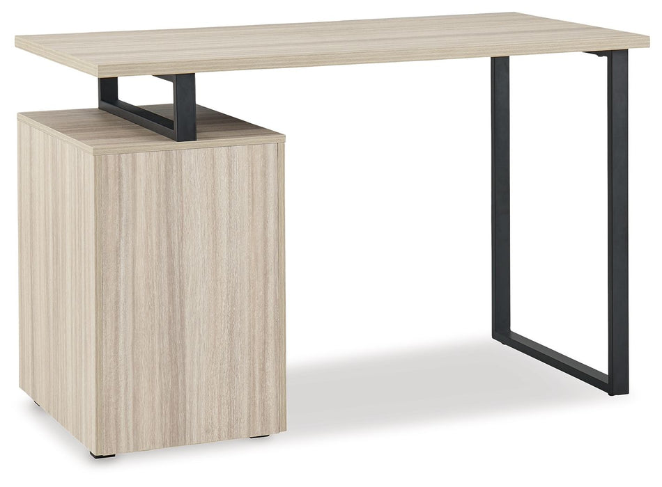 Waylowe - Natural / Black - Home Office Desk With Double Drawers Unique Piece Furniture