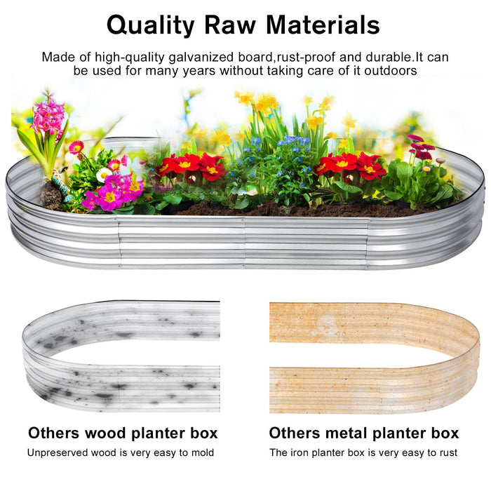 Galvanized Planter Bed, Galvanized Raised Garden Bed Kit, Galvanized Planter Raised Garden Boxes Outdoor, Oval Large Metal Raised Garden Beds For Vegetables (Set of 2)