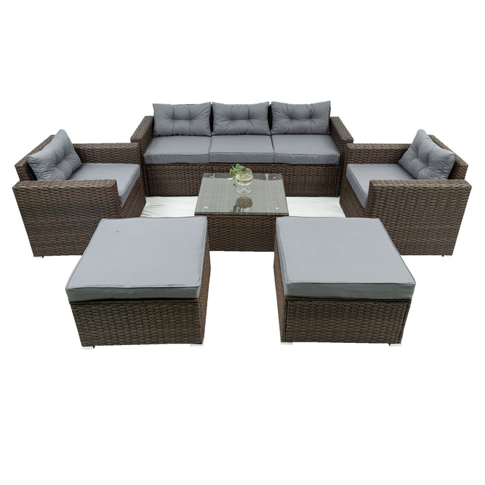 6 Piece Patio Rattan Wicker Outdoor Conversation Sofa Set With Removeable Cushions And Temper Glass Tabletop