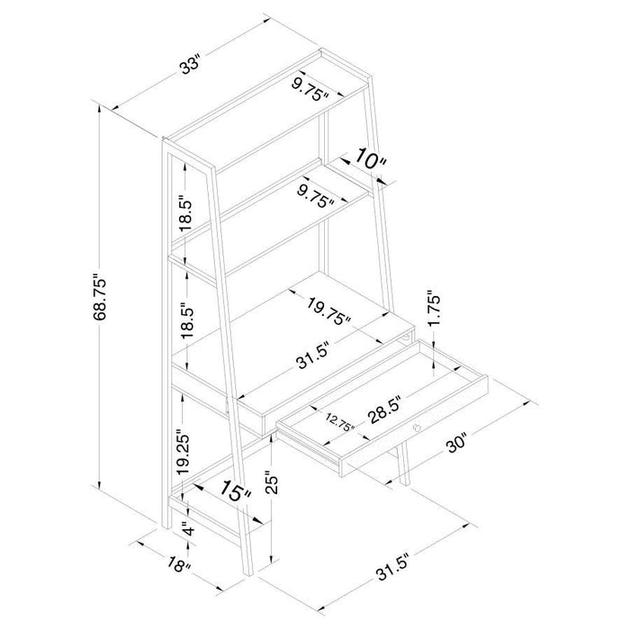 Pinckard - 1-Drawer Ladder Desk - Gray Stone And Black Unique Piece Furniture