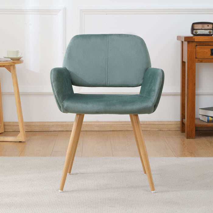 Velet Upholstered Side Dining Chair With Metal Leg (Green Velet / Beech Wooden Printing Leg), Kd Backrest