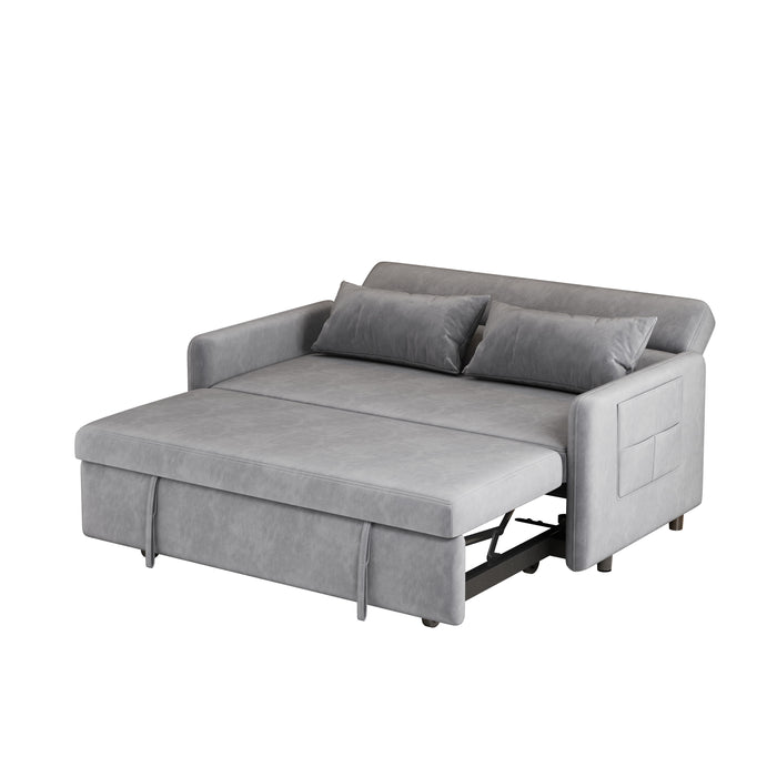 Sofa Pull Out Bed Included Two Pillows 54" Gray Velvet Sofa For Small Spaces