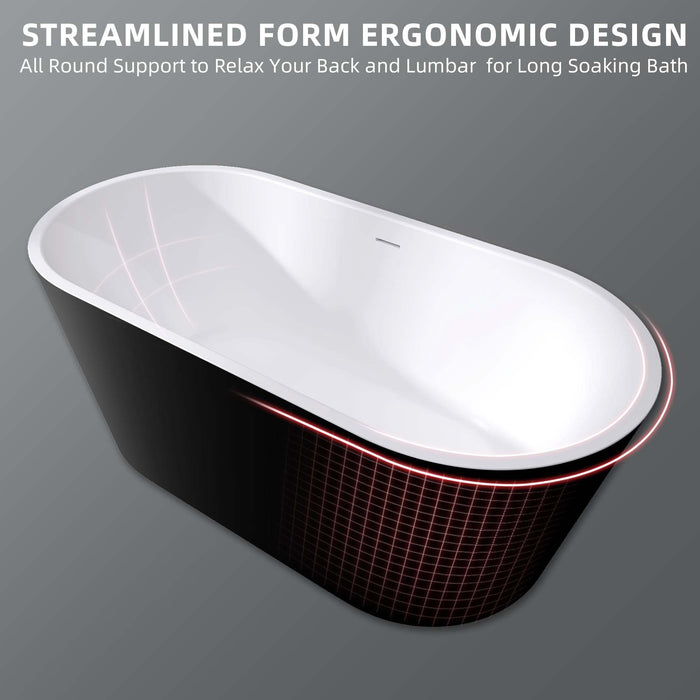 59" Acrylic Free Standing Tub - Classic Oval Shape Soaking Tub, Adjustable Freestanding Bathtub With Integrated Slotted Overflow And Chrome Pop-Up Drain Anti - Clogging Gloss Black