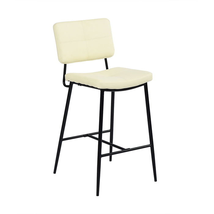Faux Leather Counter Bar Stools With Metal Legs, (Set of 2), Cream