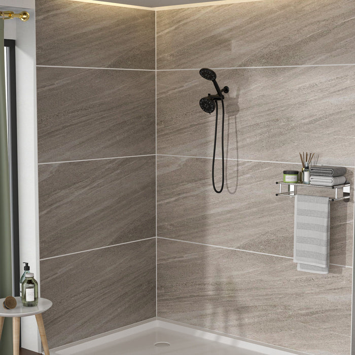 Multi Function Dual Shower Head - Shower System With 4.7" Rain Showerhead, 7 Function Hand Shower - Matte Black
