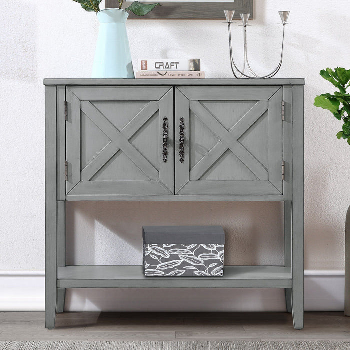 Farmhouse Wood Buffet Sideboard Console Table With Bottom Shelf And 2 - Door Cabinet, For Living Room, Entryway, Kitchen Dining Room Furniture Antique Gray