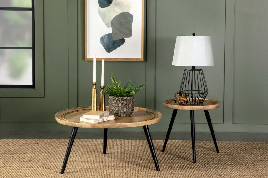 Zoe - Round End Table With Trio Legs - Natural And Black Unique Piece Furniture