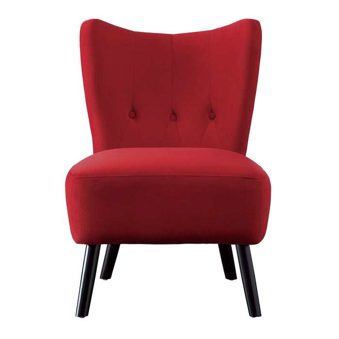 Unique Style Red Velvet Covering Accent Chair Button Tufted Back Brown Finish Wood Legs Modern Home Furniture
