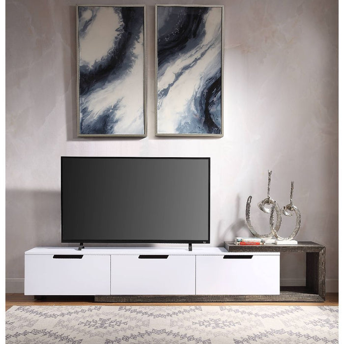 Orion - TV Stand - White High Gloss & Rustic Oak Unique Piece Furniture