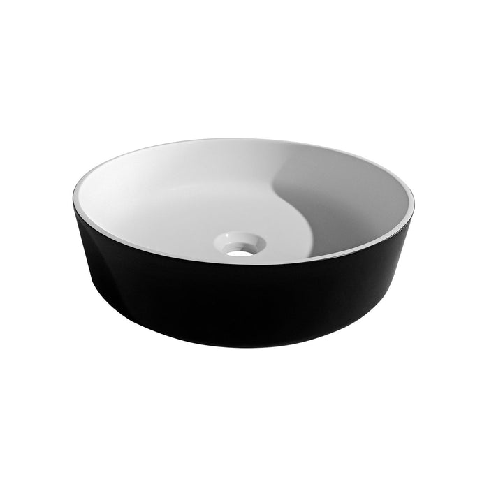 Solid Surface Basin With Chromium Drain - White / Black