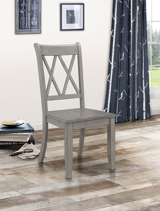 Casual Gray Finish Side Chairs (Set of 2) Pine Veneer Transitional Double X Back Design Dining Room Furniture