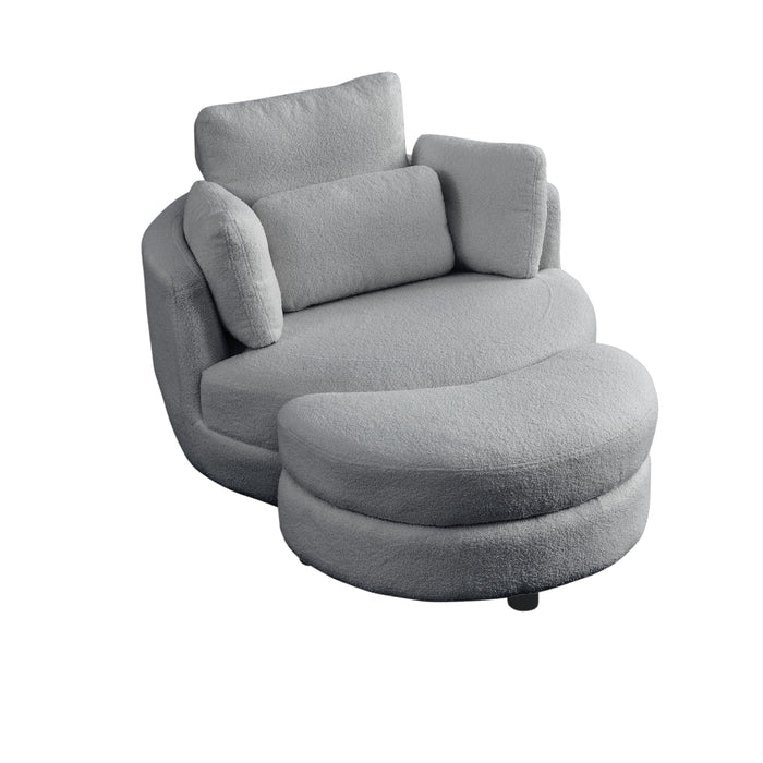 Oversized Swivel Chair With Moon Storage Ottoman, Modern Accent Round Loveseat Circle Swivel Barrel Chairs For Bedroom Cuddle Sofa Chair Lounger Armchair, 4 Pillows - Teddy Fabric