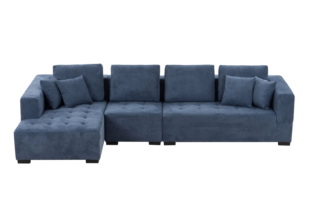 134'' Mid-Century Modern Sofa With Left Chaise For Living Room Sofa, Blue