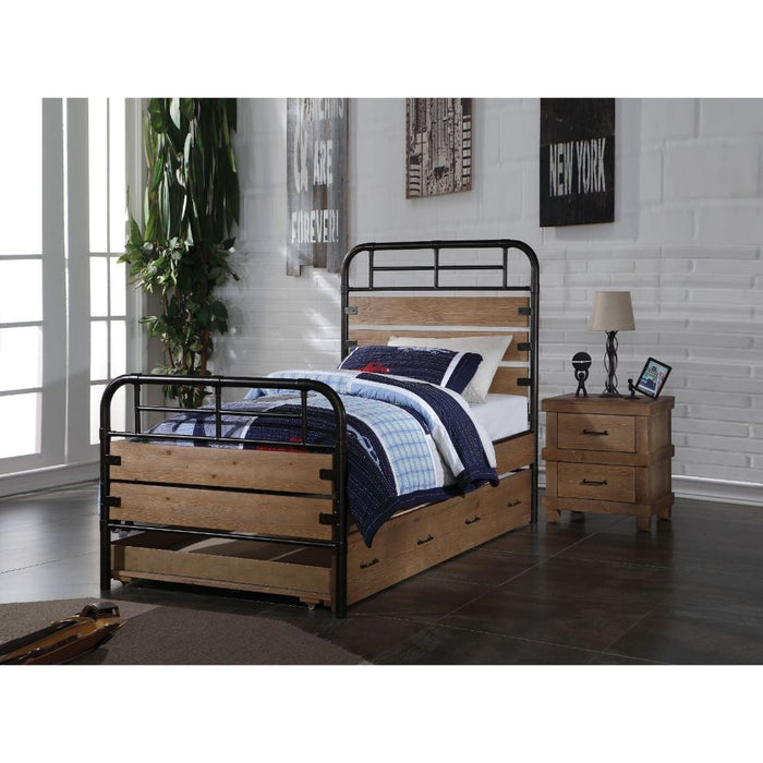 Adams - Twin Bed - Antique Oak & Gunmetal Unique Piece Furniture