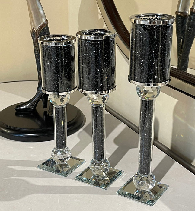Ambrose Exquisite 3 Piece Candle Holder Set - Black