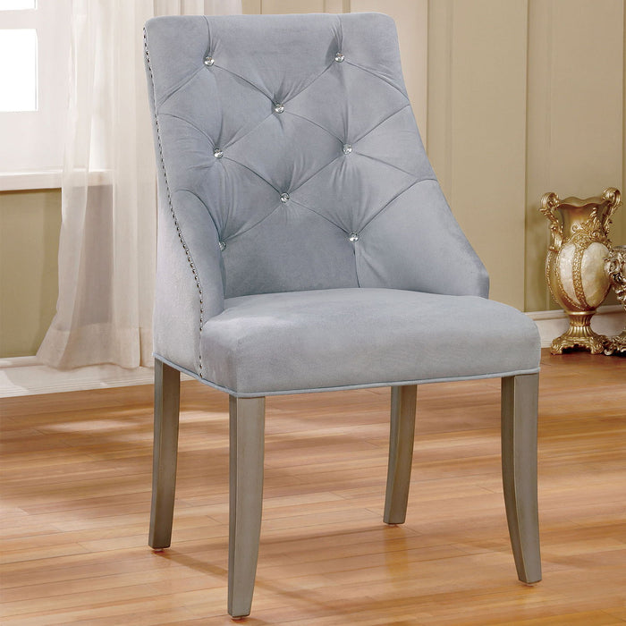 (Set of 2) Flannelette Upholstered Dining Side Chair In Silver And Light Gray