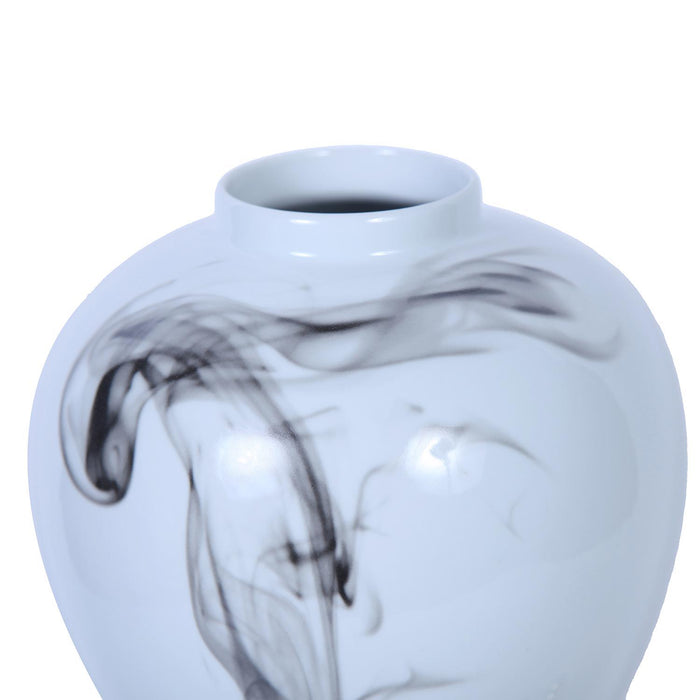 Marble Ceramic Decorative Jar With Removable Lid - White