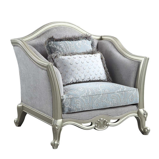 Qunsia - Chair - Light Gray Linen & Champagne Finish Unique Piece Furniture