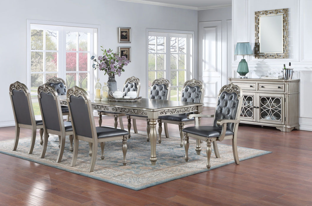 Formal 1 Piece Dining Table With 2X Leaves Only Silver / Grey Finish Antique Design Rubberwood Large Family Dining Room Furniture