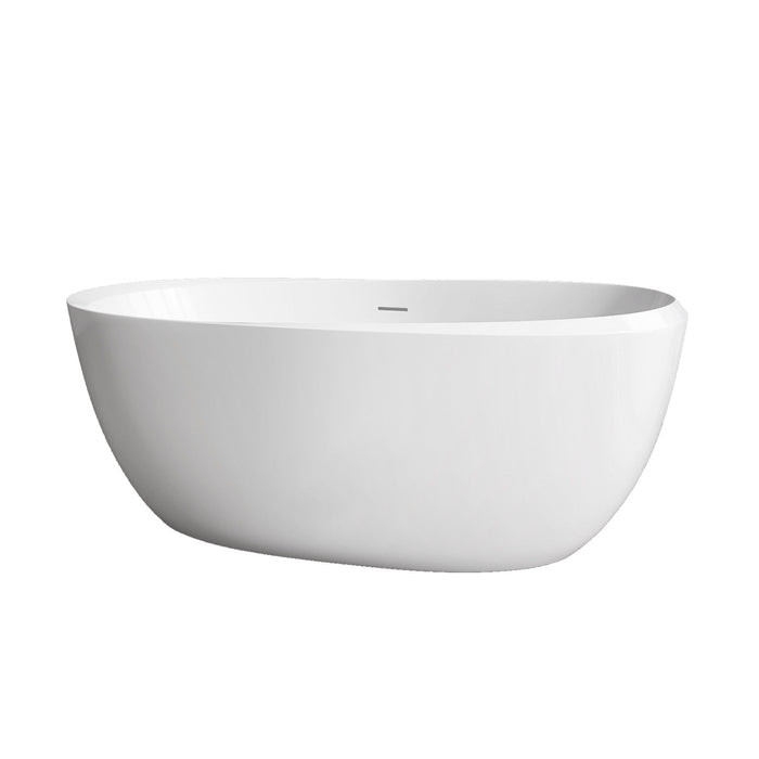 67" Acrylic Freestanding Bathtub Gloss White Modern Stand Alone Soaking Bathtub Adjustable With Integrated Slotted Overflow And Chrome Pop-Up Drain Anti - Clogging Easy To Install