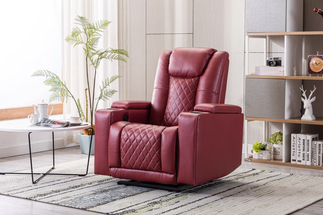 New Design PU Material With Cup Hold Storage USB Recliner, Red