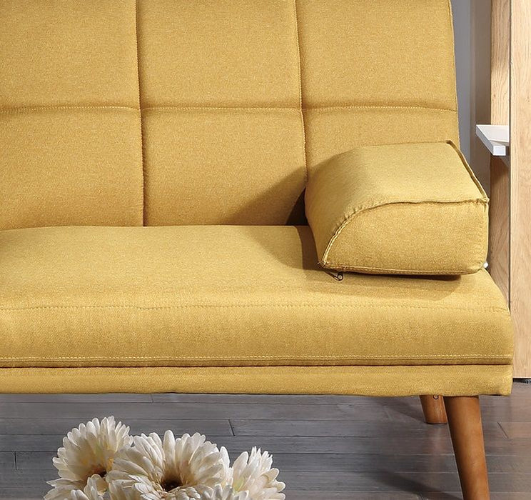 Mustard Polyfiber 1 Piece Adjustable Tufted Sofa Living Room Solid Wood Legs Comfort Couch