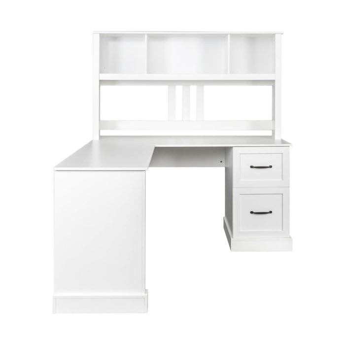Home Office Computer Desk With Hutch, Antiqued White Finish