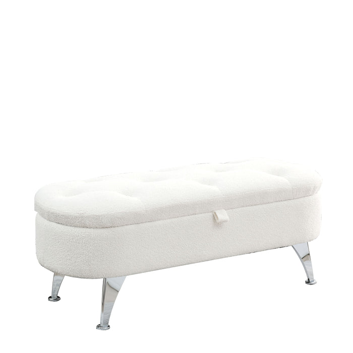 Welike Length 45.5 Inches Storage Ottoman Bench Upholstered Fabric Storage Bench End Of Bed Stool With Safety Hinge For Bedroom, Living Room, Entryway, Teddy White (Ivory)