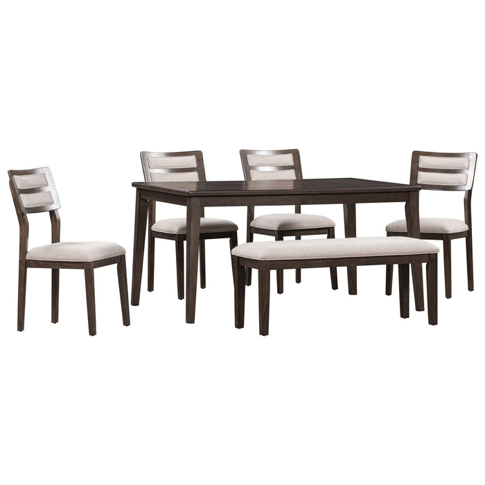 Trexm Classic And Traditional Style 6 Piece Dining Set, Includes Dining Table, 4 Upholstered Chairs & Bench (Espresso)