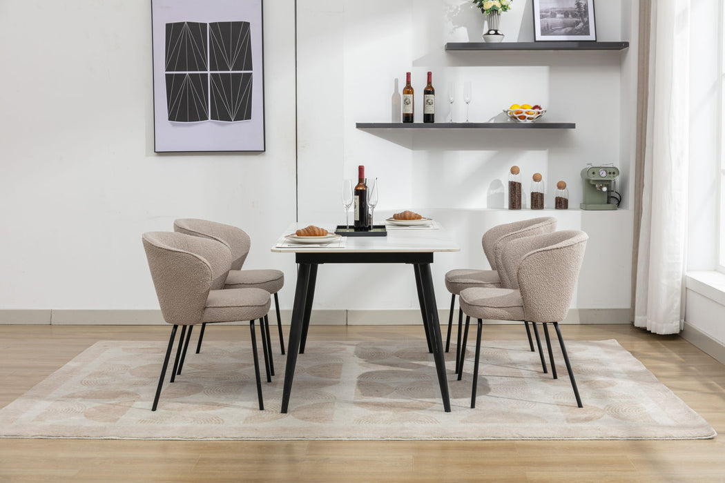 Boucle Fabric Dining Chairs With Black Metal Legs (Set of 2) - Light Coffee