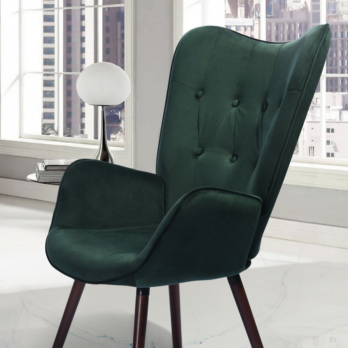 Modern Wingback Accent Armchair Living Room Tufted Velvet Upholstery, Dark Green