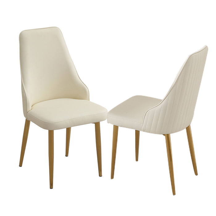 Dining Chair With PU Leather White Strong Metal Legs One Piece