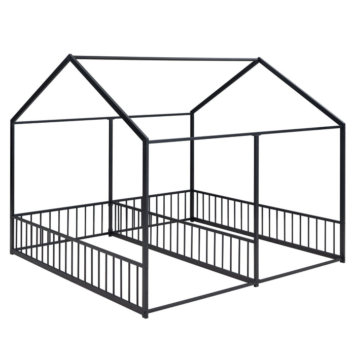Metal Twin Size House Platform Beds, Two Shared Beds, Black