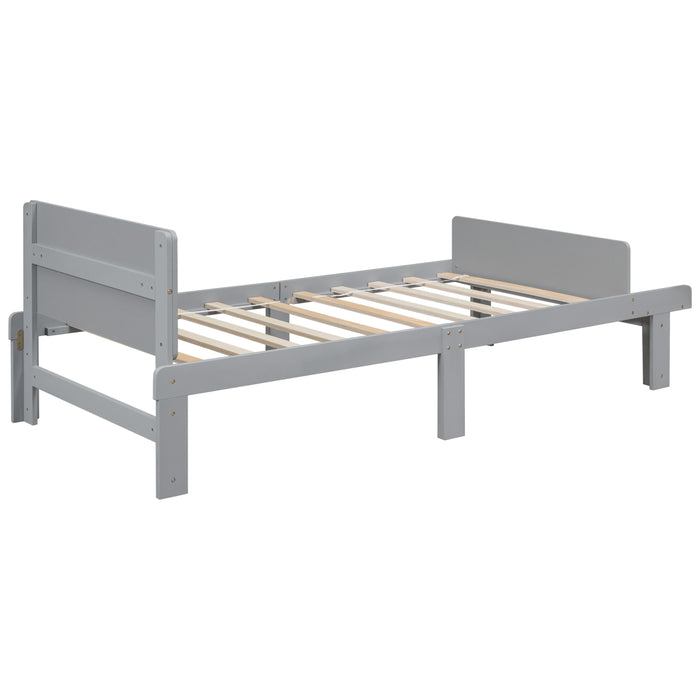 Twin Bed With Footboard Bench, Gray