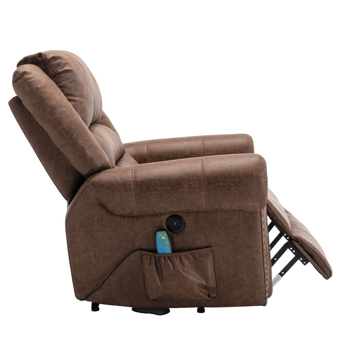 Power Lift Recliner Chairs With Massage And Heat Breathable Faux Leather Electric Lift Chairs For Elderly, Heavy Duty Big Man Recliners Power Reclining Chair With USB Port (Nut Brown)