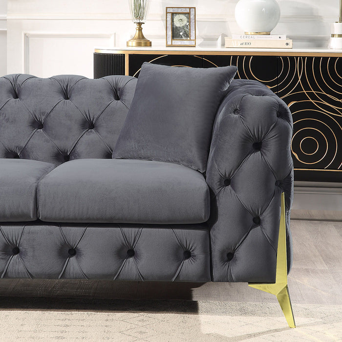 Gray Elegant Velvet Living Room 3-Seater Sofa, Upholstered Sofa