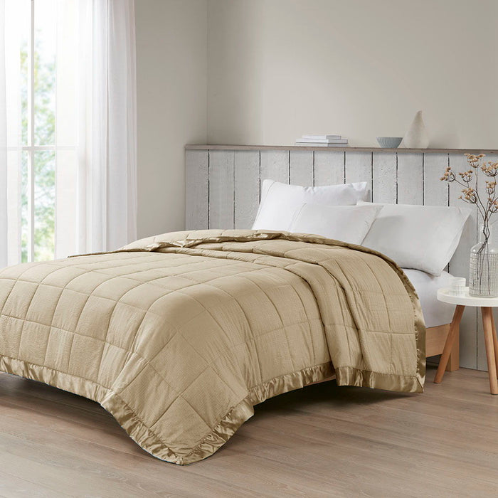 Oversized Down Alternative Blanket With Satin Trim - Taupe