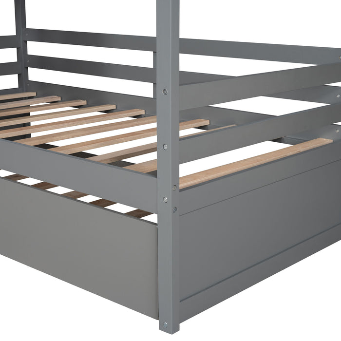 Twin Size House Bed Wood Bed With Twin Size Trundle, - (Gray)