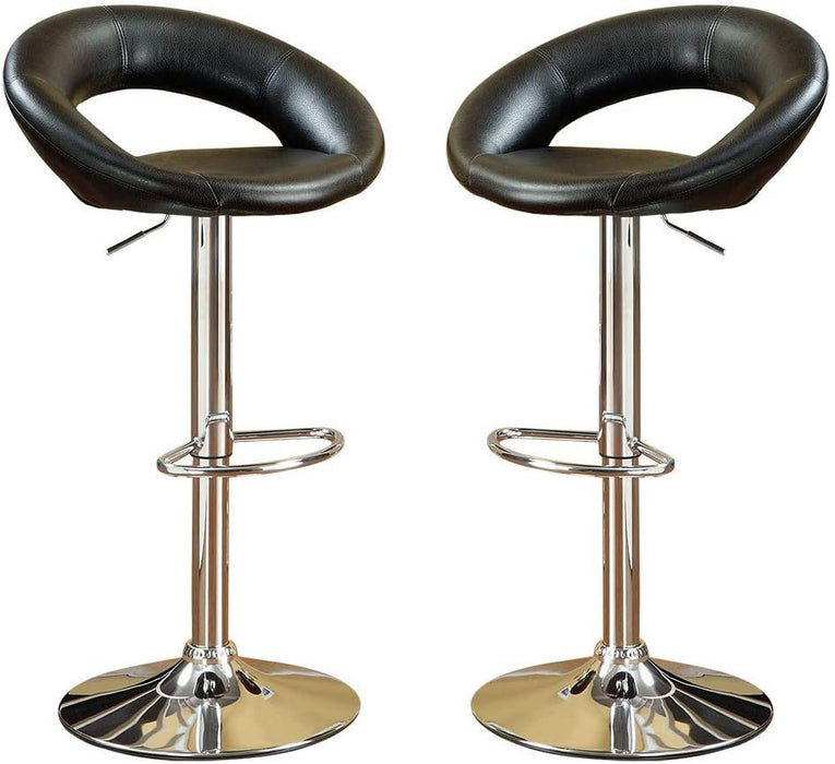 Black Faux Leather Stool Adjustable Height Chairs (Set of 2) Chair Swivel Design Chrome Base Pvc Dining Furniture