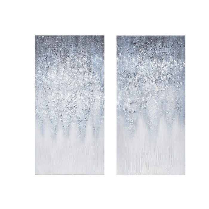 Heavily Embellished (Set of 2) Canvas Wall Art Set - White / Blue