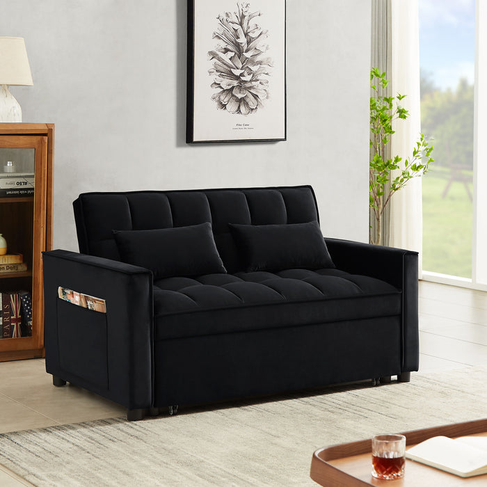 Modern Velvet Convertible Loveseat Sleeper Sofa Couch With Adjustable Backrest, 2 Seater Sofa With Pull Out Bed With 2 Lumbar Pillows For Small Living Room & Apartment