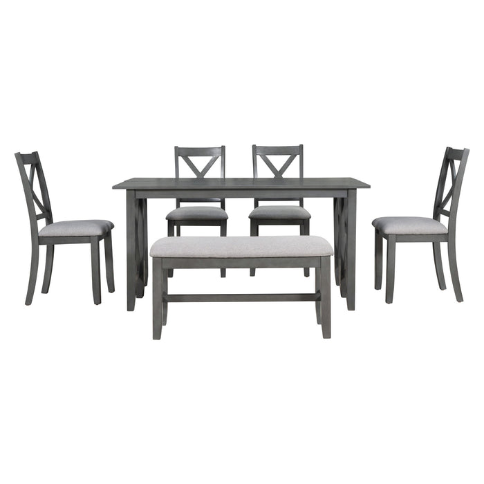 Trexm 6 Piece Family Dining Room Set Solid Wood Space Saving Foldable Table And 4 Chairs With Bench For Dining Room (Gray)