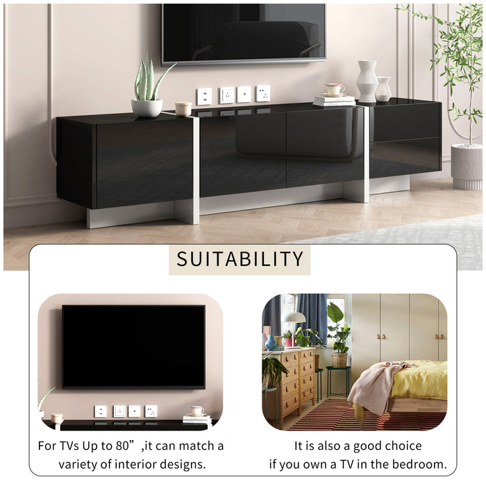 On-Trend White & Black Contemporary Rectangle Design TV Stand, Unique Style TV Console Table For Tvs Up To 8'', Modern TV Cabinet With High Gloss Uv Surface For Living Room